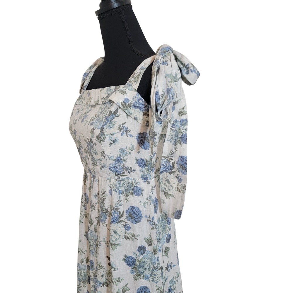 Audrey Parks Francesca's Blue Floral Tie Shoulder Midi Dress Square Neck Medium - Picture 11 of 15